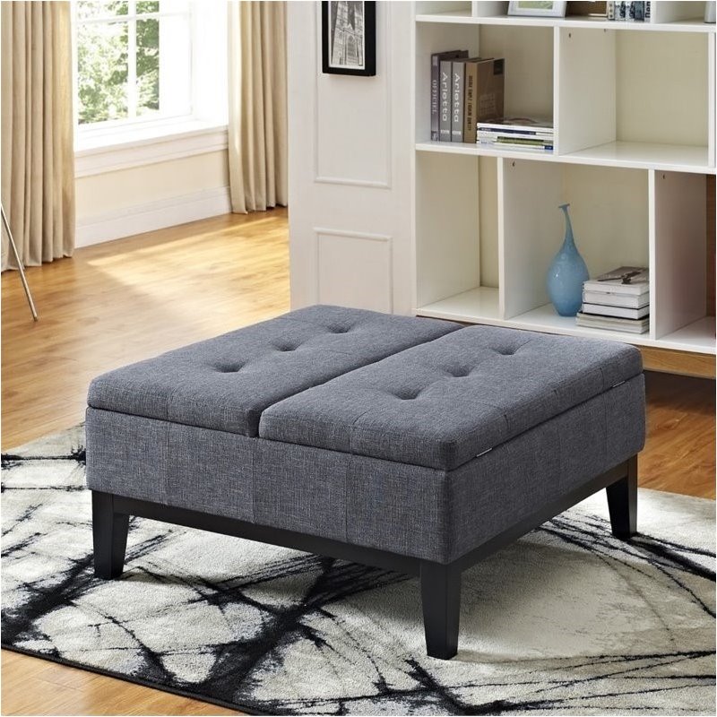 Pemberly Row Coffee Table Storage Ottoman in Gray
