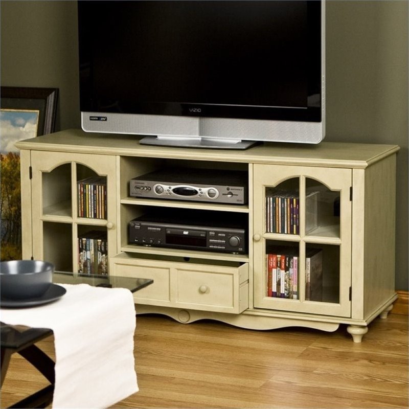 Pemberly Row Large TV Console in Antique White PR55873