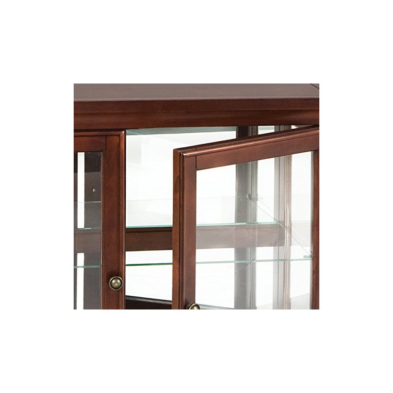 Pemberly Row Mahogany Curio Console Sofa Table with Glass Doors