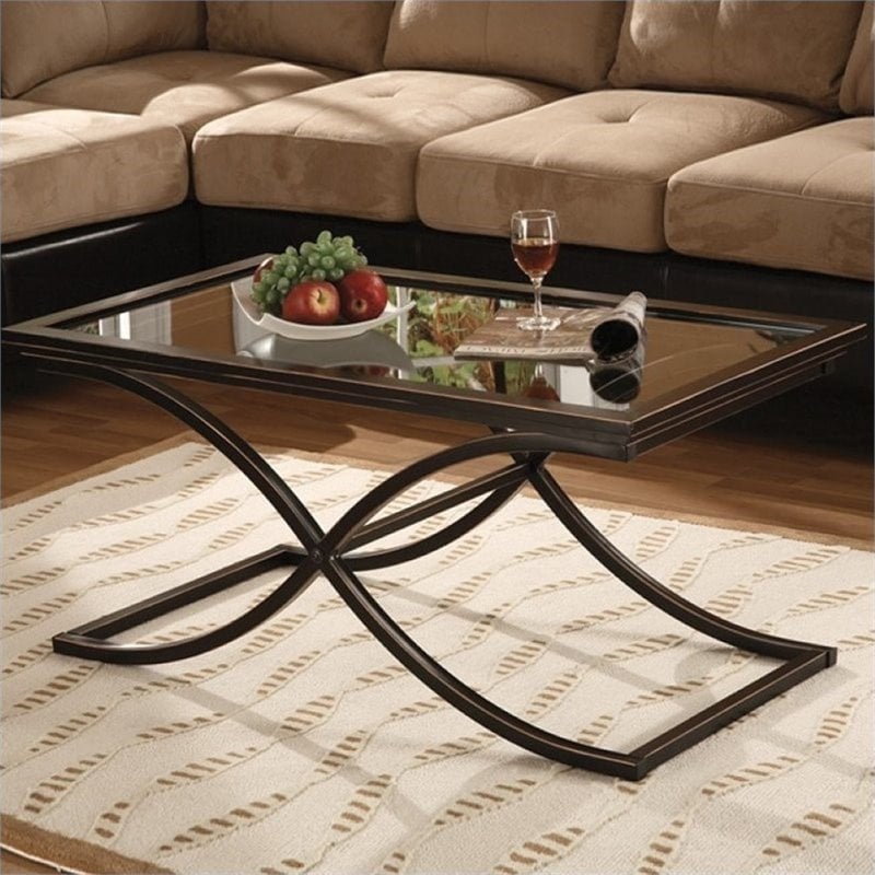 Pemberly Row Black Coffee Table with Glass Top