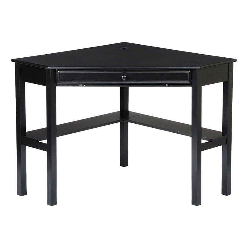 Pemberly Row Transitional Wood Corner Computer Desk in Painted Black