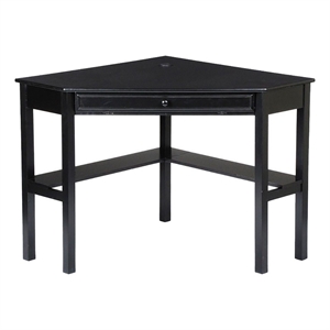 Pemberly Row Transitional Wood Corner Computer Desk in Painted Black