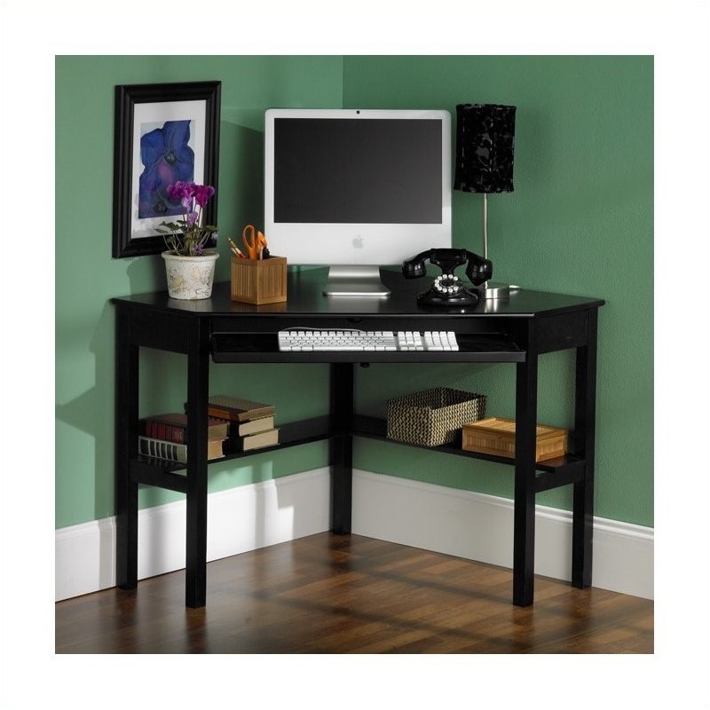 Pemberly Row Transitional Wood Corner Computer Desk in Painted Black