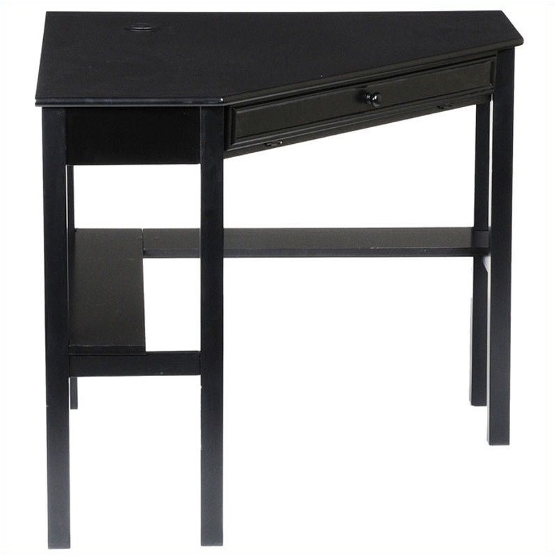 Pemberly Row Transitional Wood Corner Computer Desk in Painted Black