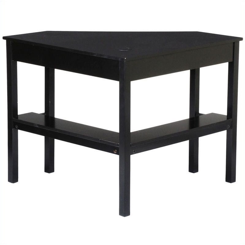 Pemberly Row Transitional Wood Corner Computer Desk in Painted Black