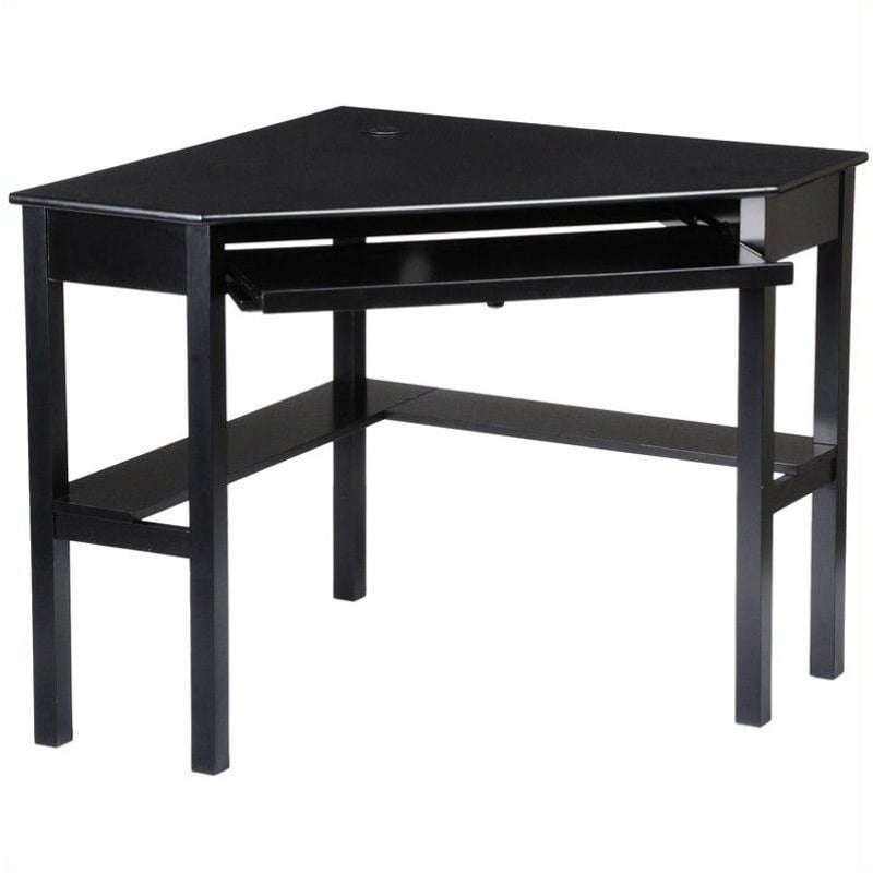 Pemberly Row Transitional Wood Corner Computer Desk in Painted Black