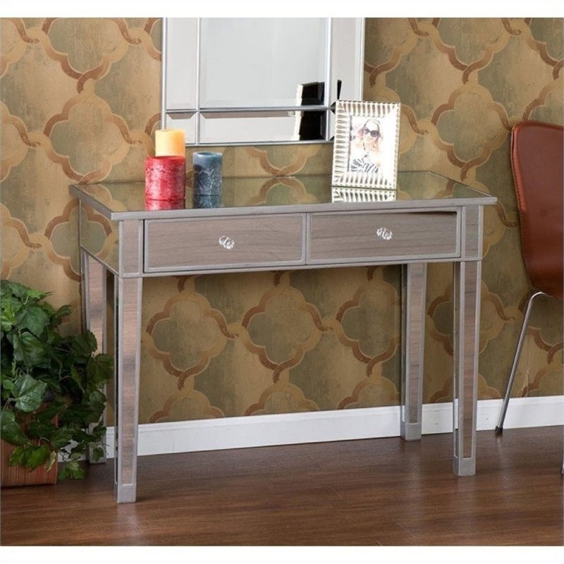 Pemberly Row Mirrored 2 Drawer Console, Silver Wood Console Table