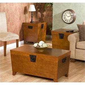 Pemberly Row 3-Piece Wood Trunk Table in Oak