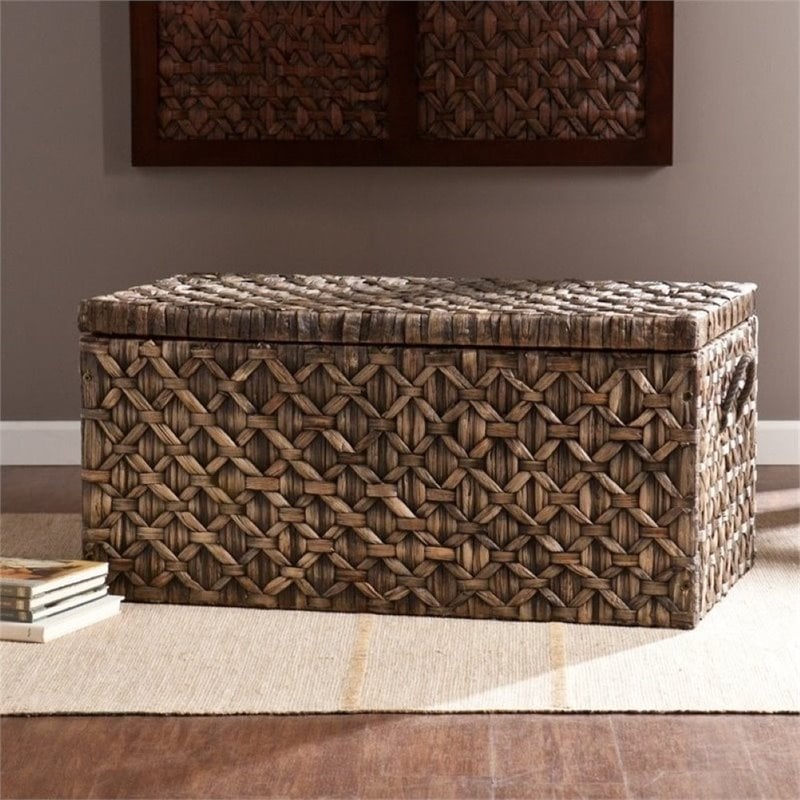 Pemberly Row Water Hyacinth Trunk Coffee Table in Blackwash