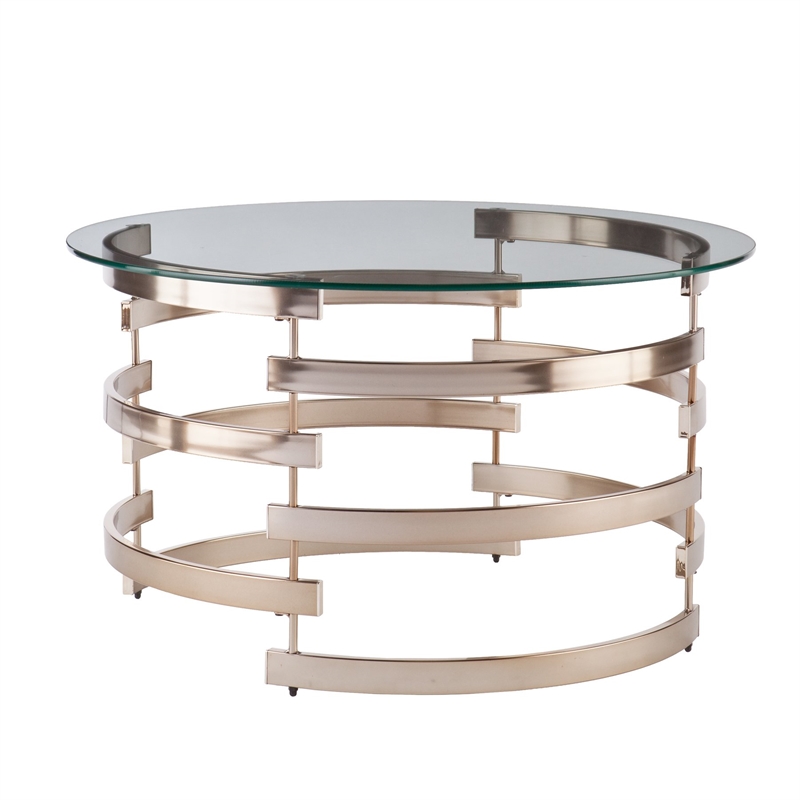 Pemberly Row Round Coffee Table in Champagne
