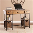 Pemberly Row Desk with Rattan Baskets in Weathered Gray Finish