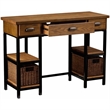 Pemberly Row Desk with Rattan Baskets in Weathered Gray Finish
