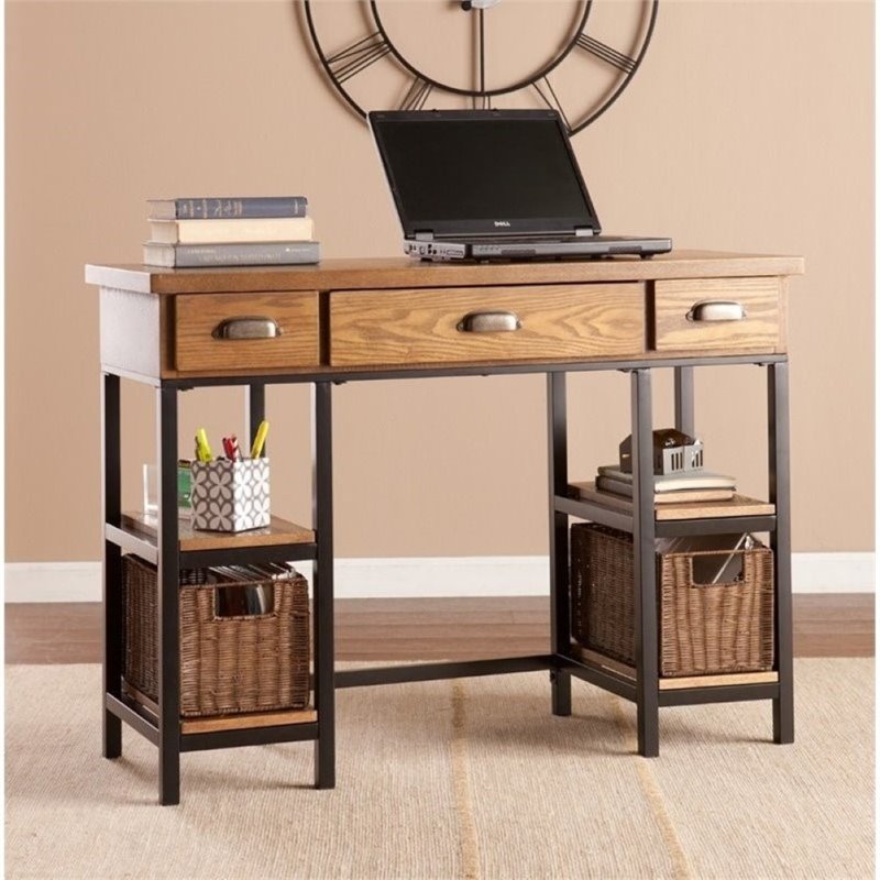 Pemberly Row Desk with Baskets in Weathered Gray PR656640