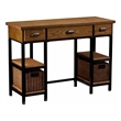 Pemberly Row Desk with Rattan Baskets in Weathered Gray Finish