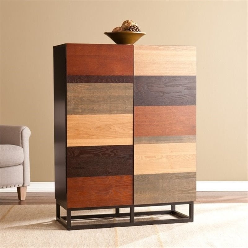 Pemberly Row Bar Cabinet in Multi Tonal Wood and Black