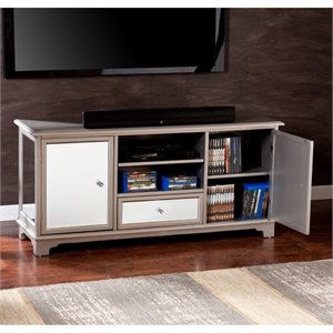 Pemberly Row 52&quot Mirrored TV Media Stand in Silver