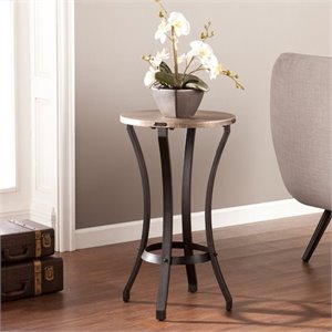 pemberly row round accent table in blackwashed gold