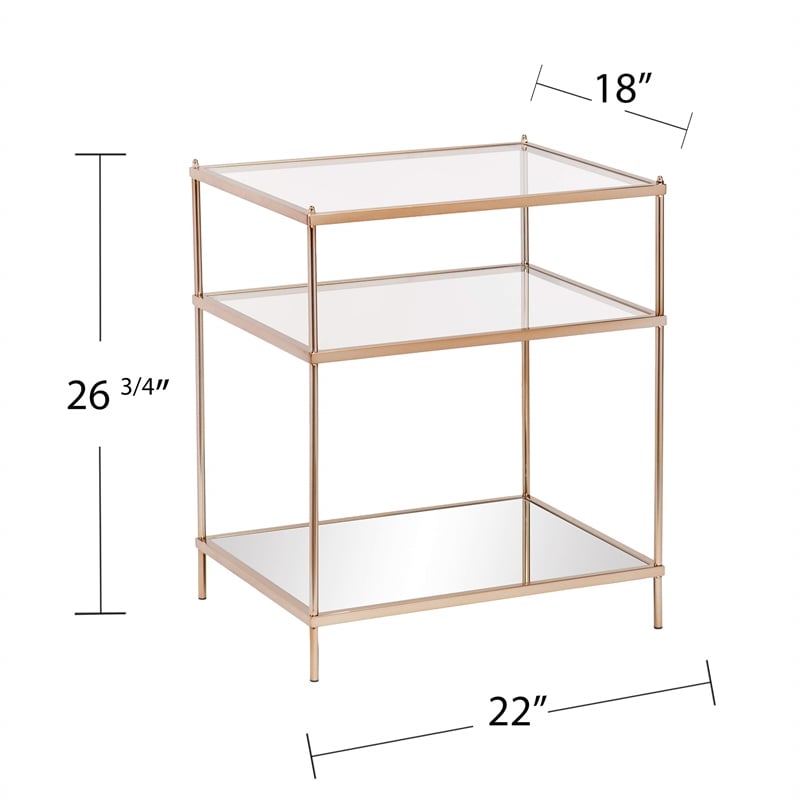Pemberly Row Plated Iron and Tempered Glass End Table in Metallic Gold