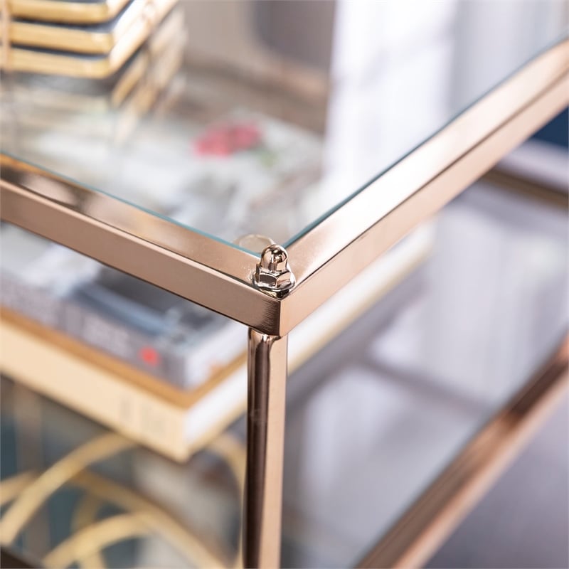 Pemberly Row Plated Iron and Tempered Glass End Table in Metallic Gold