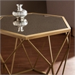 Pemberly Row Geometric Accent End Table in Gold with Antique Mirror