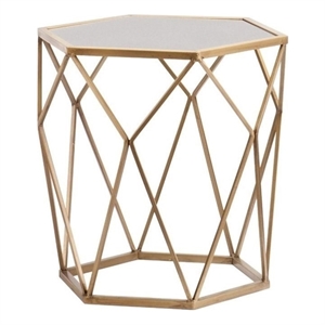 Pemberly Row Geometric Accent End Table in Gold with Antique Mirror