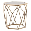 Pemberly Row Geometric Accent End Table in Gold with Antique Mirror