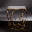 Pemberly Row Geometric Accent End Table in Gold with Antique Mirror