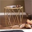 Pemberly Row Geometric Accent End Table in Gold with Antique Mirror