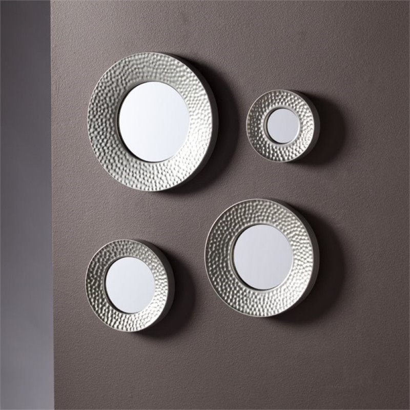 Pemberly Row 4 Piece Sphere Wall Mirror Set in Hammered Silver