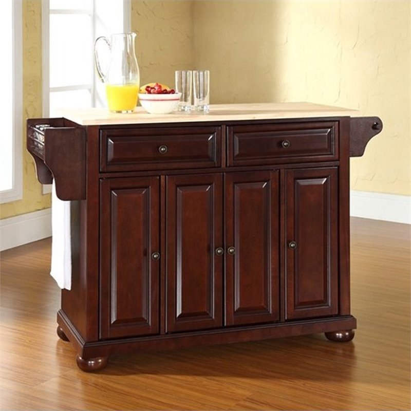 Pemberly Row Natural Wood Top Mahogany Kitchen Island