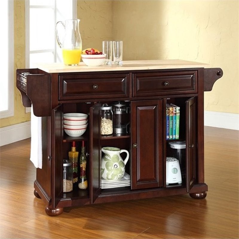 Pemberly Row Natural Wood Top Mahogany Kitchen Island