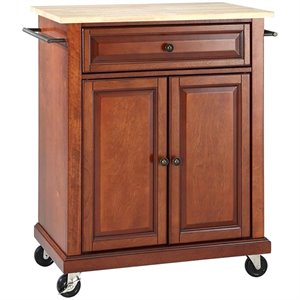 pemberly row natural wood top classic cherry kitchen cart