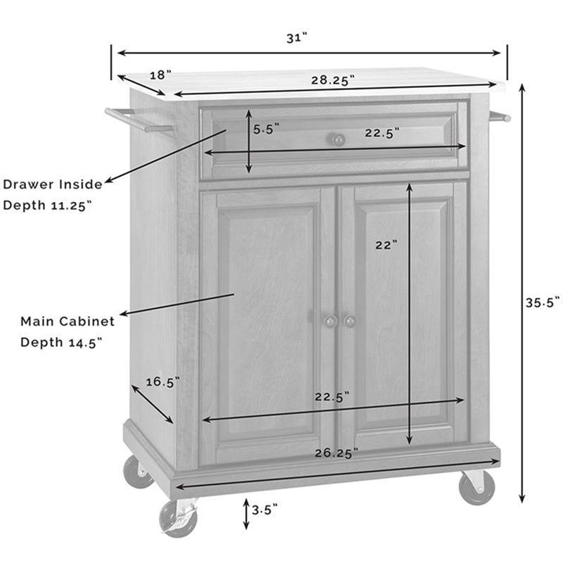 Pemberly Row Traditional Wood Kitchen Cart in Mahogany/Natural