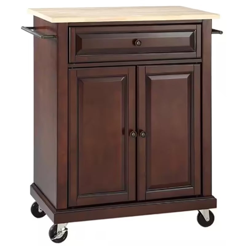 Pemberly Row Traditional Wood Kitchen Cart in Mahogany/Natural