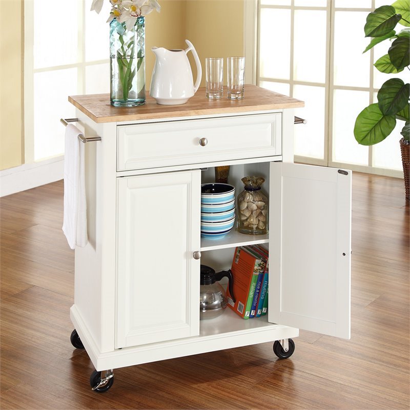 Pemberly Row 1-Drawer Traditional Wood Kitchen Cart in White/Natural