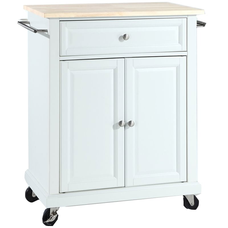 Pemberly Row 1-Drawer Traditional Wood Kitchen Cart in White/Natural