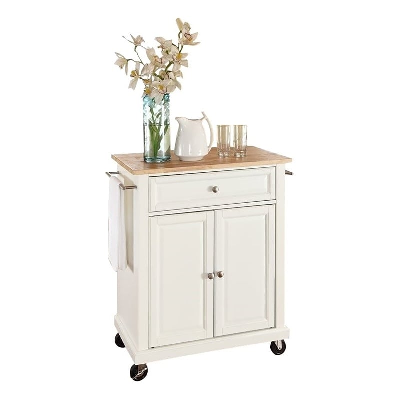 Pemberly Row 1-Drawer Traditional Wood Kitchen Cart in White/Natural