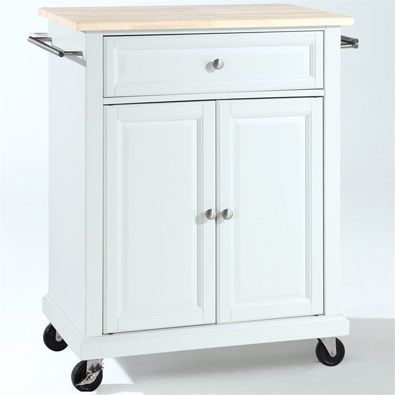 Pemberly Row 1-Drawer Traditional Wood Kitchen Cart in White/Natural