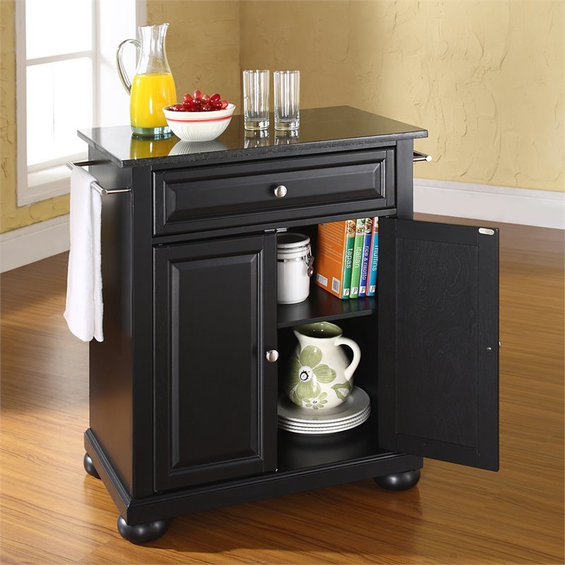 Pemberly Row Solid Black Granite Top Kitchen Island