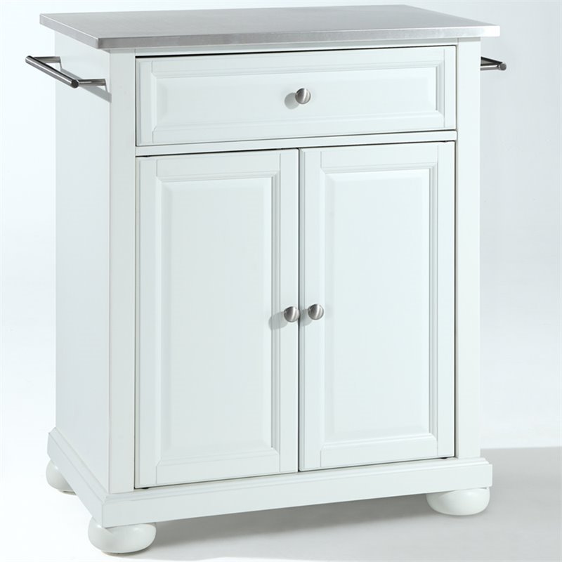 Pemberly Row Traditional Wood Kitchen Island with Stainless Steel Top in White