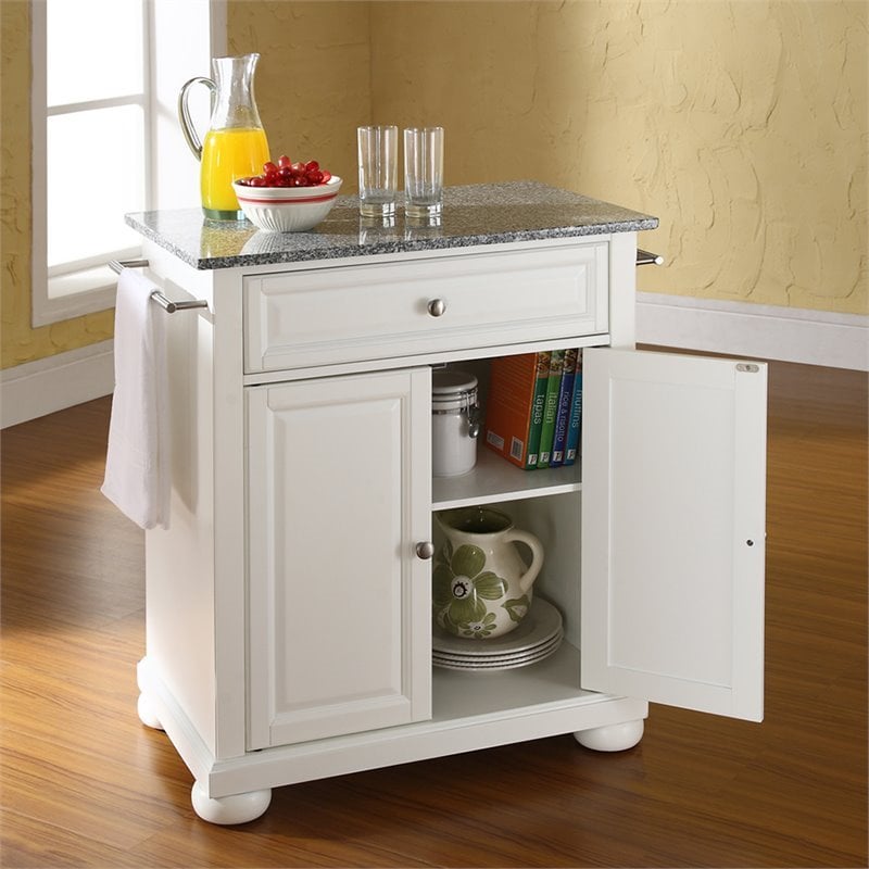 Pemberly Row Traditional Wood Kitchen Island with Granite Top in White/Gray