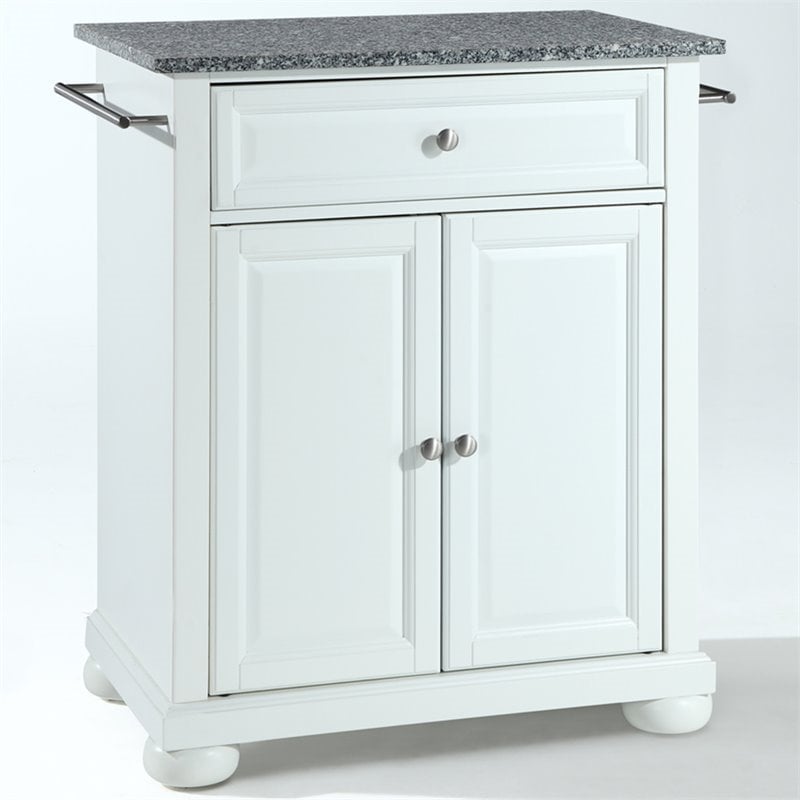 Pemberly Row Traditional Wood Kitchen Island with Granite Top in White/Gray