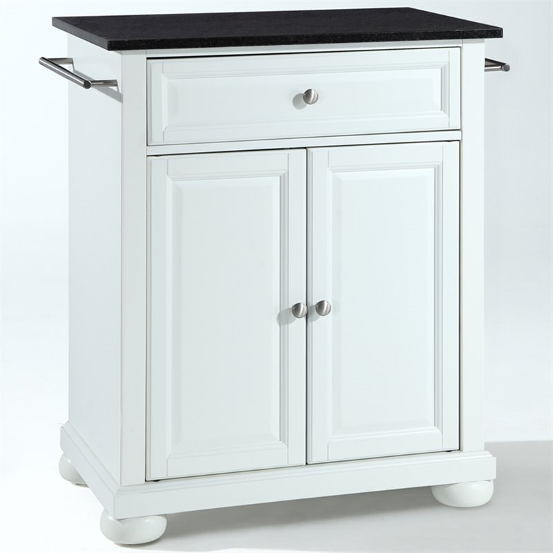 Pemberly Row Black Granite Top Kitchen Island in White