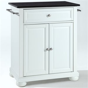 Pemberly Row Black Granite Top Kitchen Island in White