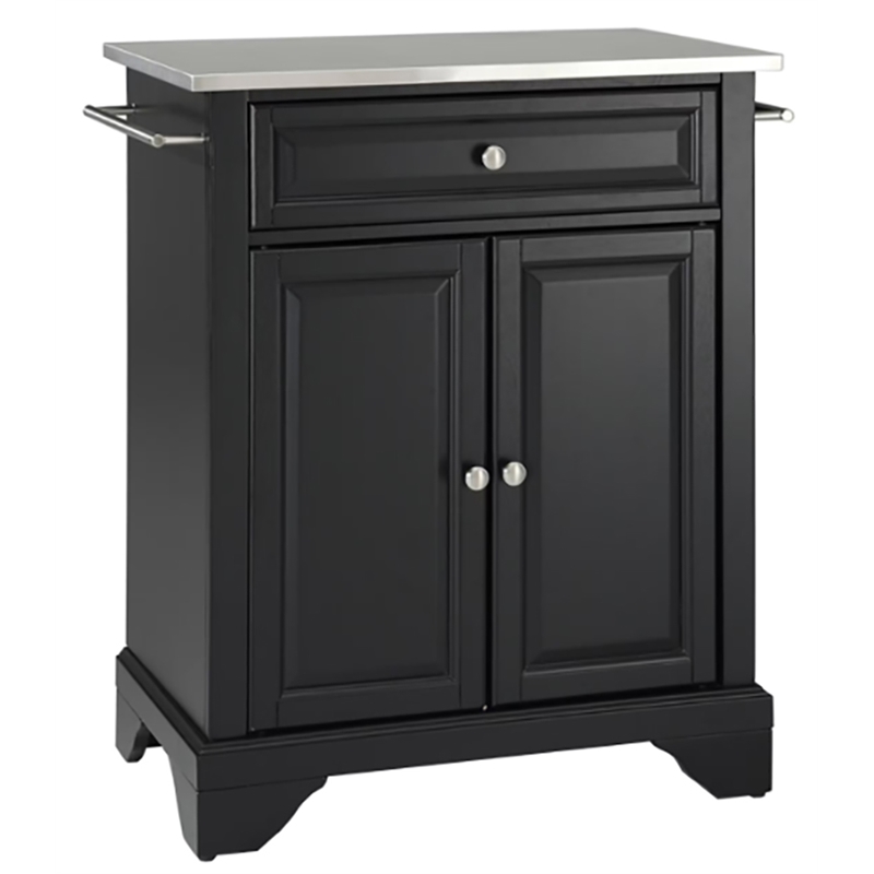 Pemberly Row Traditional Wood Kitchen Island with Stainless Steel Top in Black