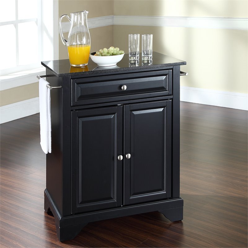 Pemberly Row Solid Black Granite Top Kitchen Island