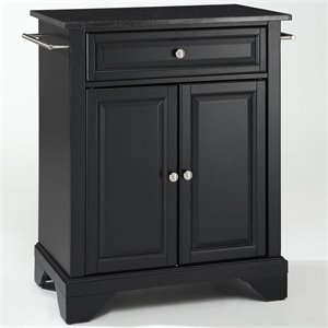 Pemberly Row Solid Black Granite Top Kitchen Island