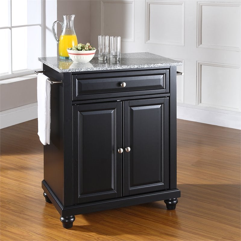 Pemberly Row Solid Granite Top Kitchen Island in Black