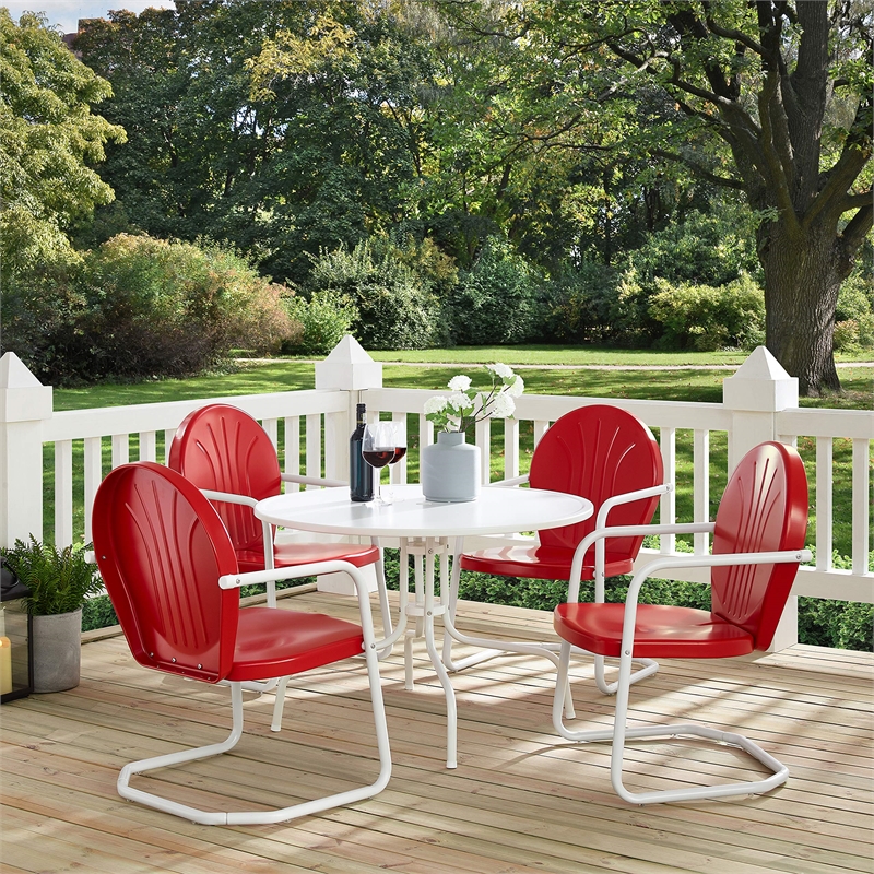 Pemberly Row 5 Piece Metal Patio Dining Set in White