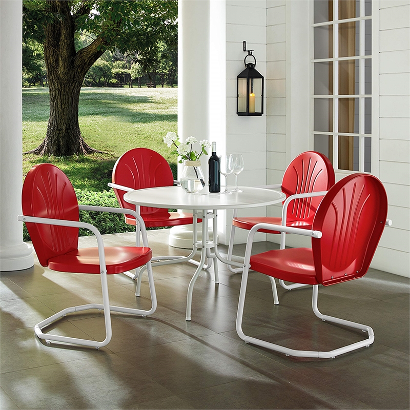 Pemberly Row 5 Piece Metal Patio Dining Set in White